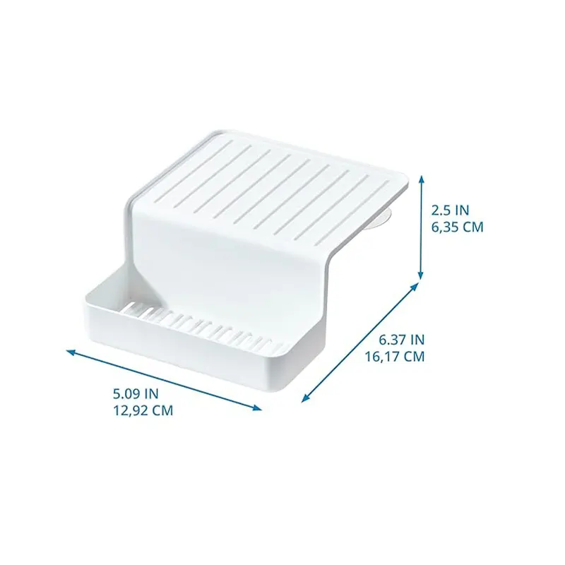 081492230410 InterDesign Double Suction Sink Caddy White 6.37” x 5.09” x 2.5” - Image 1