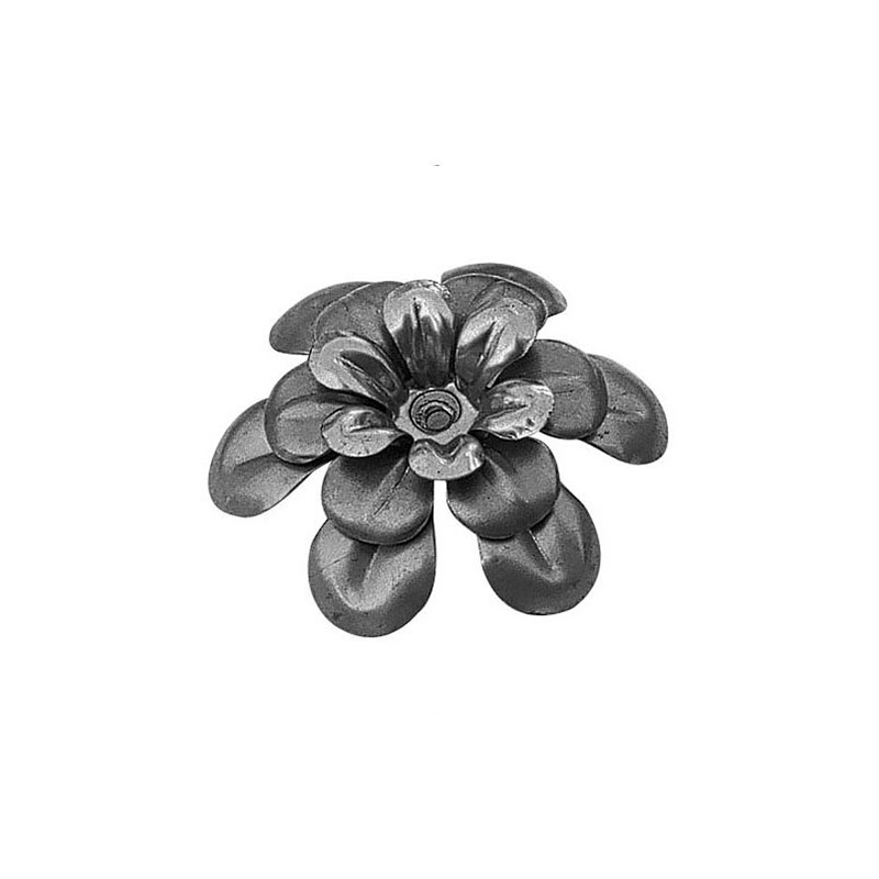 1406-7.jpg Arteferro Round Stamped Floral Design With Leaves Raw Forged Rosette 3-9/16 Inch - Image 1