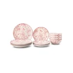 Core Home 12 Piece Toile Dinnerware Set Vintage Pink