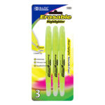Bazic Erasable Highlighter Yellow 3 Pack