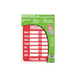 Hy-Ko Business Hours Window Cling Sign Kit 8.5 x 12 Inch