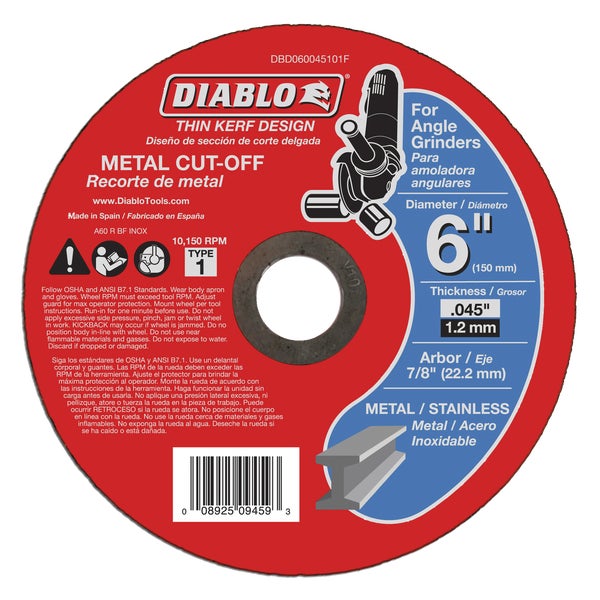 302111.jpg Diablo Type 1 6 In. x 0.045 In. x 7/8 In. Metal Cut-Off Wheel - Image 1