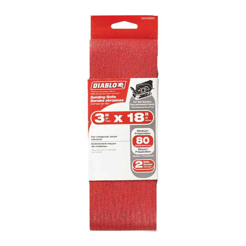 302843.jpg Diablo 3 x 18 Inch 80 Grit General Purpose Sanding Belt 2 Pk - Image 1