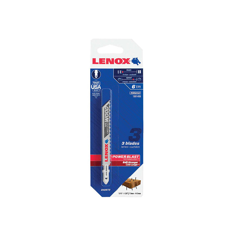 347863.jpg Lenox T-Shank 4 Inch x 6 TPI Bi-Metal Jig Saw Blade 3Pk - Image 1