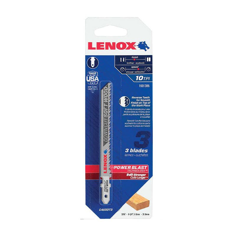 360026UI.jpg Lenox T-Shank 4 Inch 10TPI Steel Jig Saw Blade Downcut Soft Wood 3Pk - Image 1