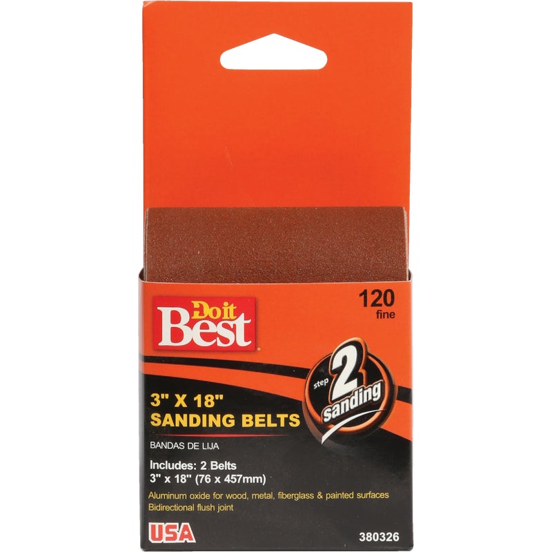 380326.jpg Do it Best 3 In. x 18 In. 120 Grit Heavy-Duty Sanding Belt (2-Pack) - Image 1