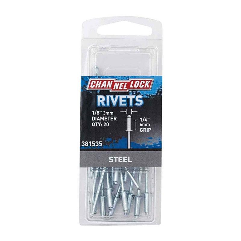 381535UI.jpg Channellock 1/8 Inch Diameter x 1/4 Inch Grip Steel Rivet 20Pk - Image 1