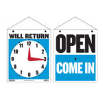 Clock Sign "WILL RETURN"  w/ "OPEN" sign on back 7.5" X 9"
