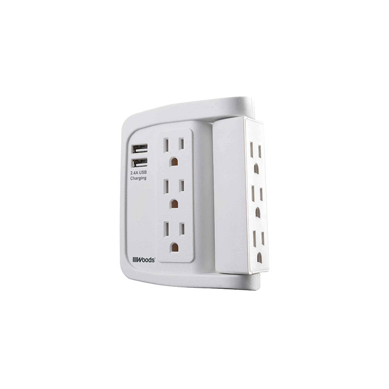 502719.jpg Woods 2-USB/6-Standard Outlet 2.4A/15A White Swivel Surge Tap - Image 1