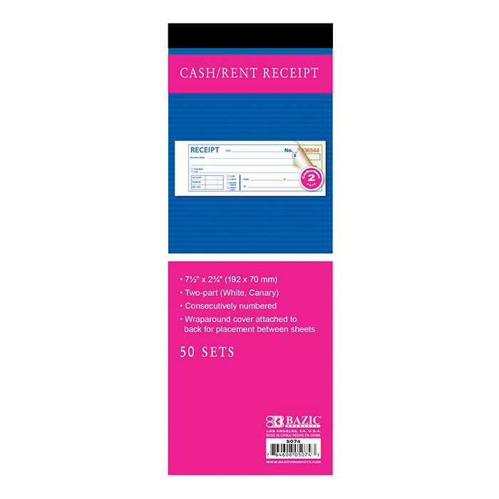 5074.jpg 50 Sets Cash or Rent Receipt Book 2-Part Carbonless (7 1/2" X 2 3/4") - 50 sets - Image 1
