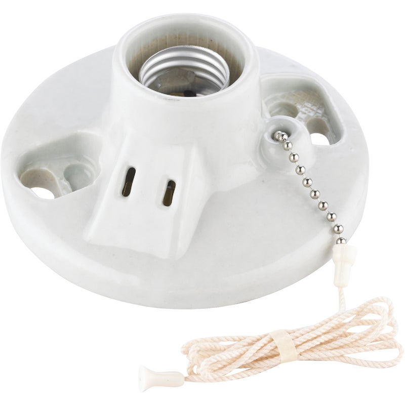 513812.jpg Leviton White Porcelain Incandescent Lampholder with Grounded Outlet - Image 1