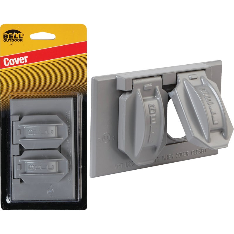514090.jpg Bell Horizontal Duplex Aluminum Gray Weatherproof Outdoor Outlet Cover - Image 1