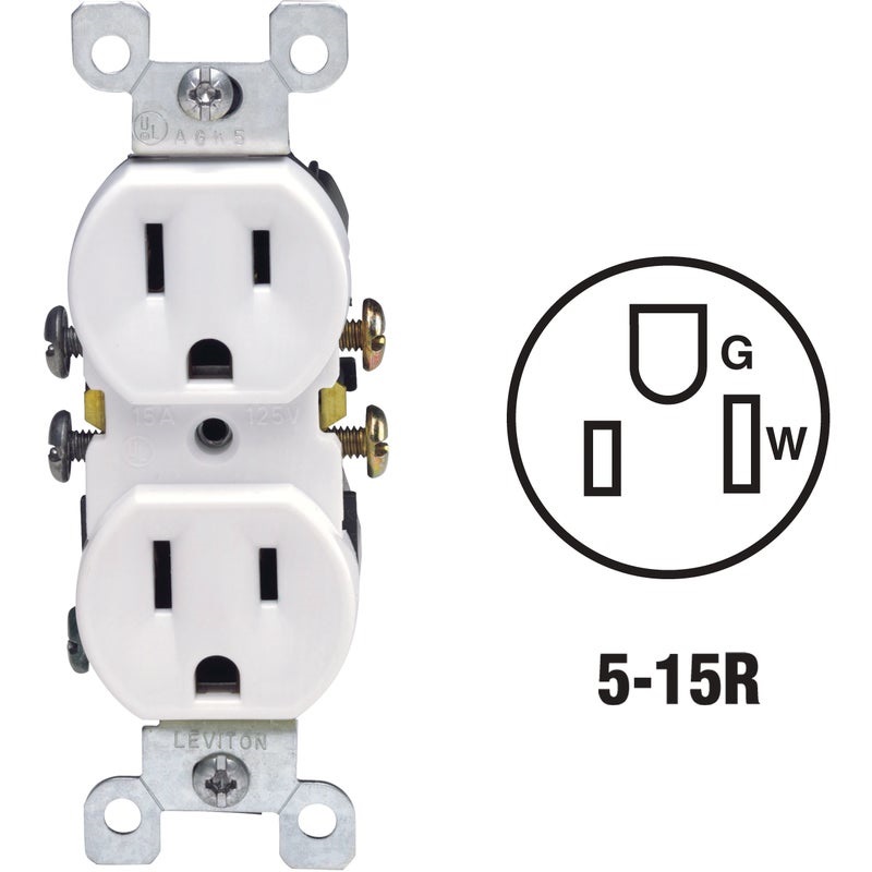 518271.jpg Leviton 15A White Shallow Grounded 5-15R Duplex Outlet - Image 1