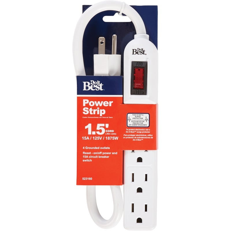 523160.jpg Do it Best 4-Outlet White Power Strip with 1-1/2 Ft. Cord - Image 1
