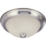 Home Impressions 13 In. Brushed Nickel Incandescent Flush Mount Ceiling Light Fixture with Frosted Swirl Glass