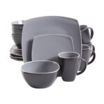 Gibson Home Soho Lounge 16-Piece Square Gray Stoneware Dinnerware Set