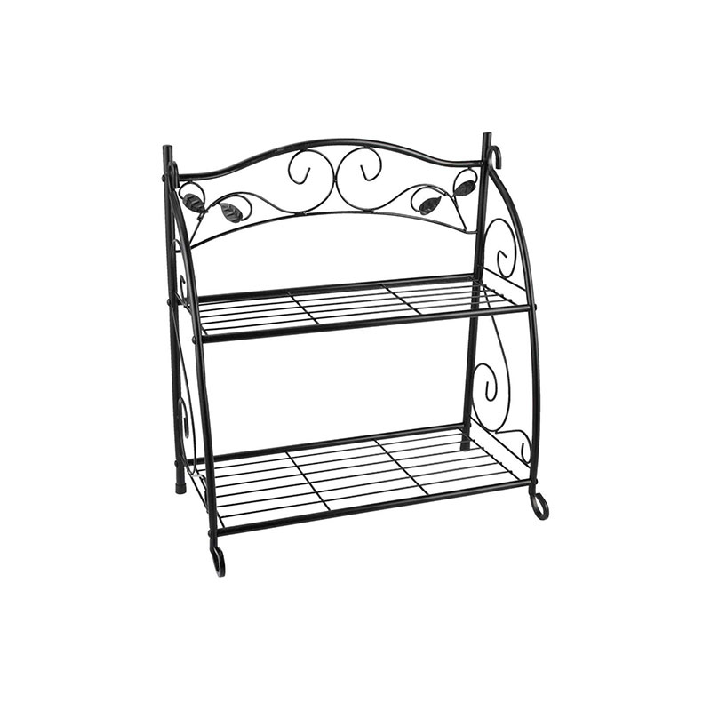 703371.jpg Best Garden 24 Inch Black Steel 2-Shelf Indoor/Outdoor Plant Stand - Image 1