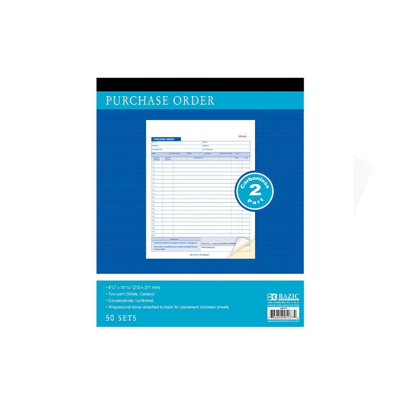 764608050774.jpg Bazic 8-3/8 x 10-11/16 Inch 2-Part Carbonless Purchase Order Book 50 Sets - Image 1