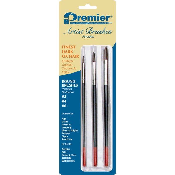 772280.jpg Premier Z-Pro Assorted Dark Ox Hair Round Artist Brushes (3 Pieces) - Image 1