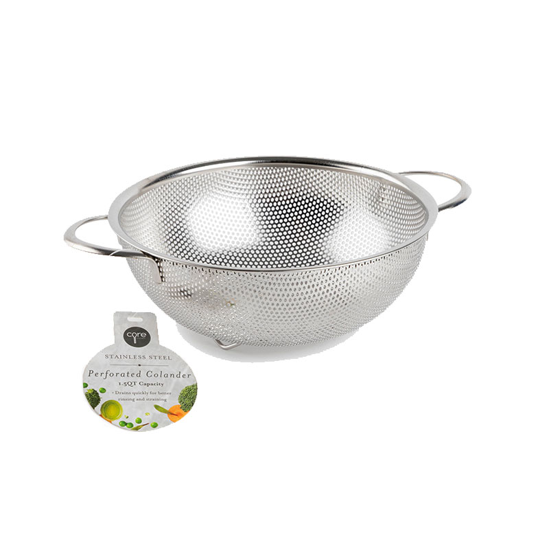 848974134952-u.jpg Core Kitchen 1.5 Qt Silver Stainless Steel Colander - Image 1