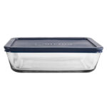 Classic Rectangular Glass Food Storage with Navy Lid, 6 Cup