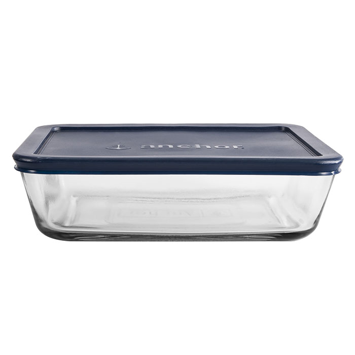 85913AHG17TK.jpg Classic Rectangular Glass Food Storage with Navy Lid, 6 Cup - Image 1