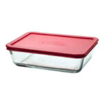 Rectangular Kitchen Storage Container with Red Plastic Lid, 11-Cup